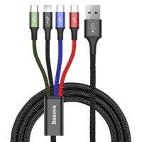 Baseus kabel przewód USB 4w1 Lightning / 2x USB Typ C / micro USB w nylonowym oplocie 3.5A 1.2m czarny (CA1T4-B01)