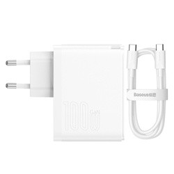 Baseus ładowarka sieciowa GaN5 Pro PD 100W 1x USB-C 1x USB biała + kabel USB-C - USB-C