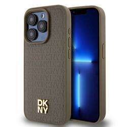 DKNY DKHMP14LPSHRPSW iPhone 14 Pro 6.1" brązowy/brown hardcase Leather Pattern Metal Logo MagSafe