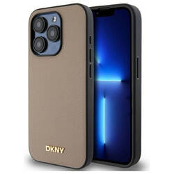 DKNY DKHMP15LPGHLME iPhone 15 Pro 6.1"    beżowy/beige hardcase Grained Metal Logo MagSafe