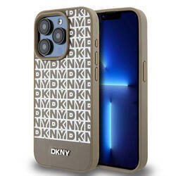 DKNY DKHMP15XPSOSPW iPhone 15 Pro Max 6.7" brązowy/brown hardcase Leather Printed Pattern Metal Logo MagSafe