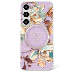 Etui Guess Glitter Flowers Triangle       Buttons MagSafe do Samsung Galaxy S25 Ultra fioletowy