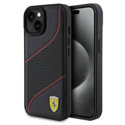 Ferrari FEHCP15SPWAK iPhone 15 / 14 / 13  6.1" czarny/black hardcase Perforated Waves Metal Logo