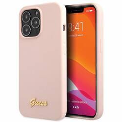 GUESS GUHCP13XLSLMGLP IPHONE 13 PRO MAX 6.7" JASNORÓŻOWY/LIGHT PINK HARDCASE SILICONE SCRIPT GOLD LOGO