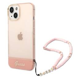 GUESS GUHCP14SHGCOHP IPHONE 14 / 15 / 13 6.1" RÓŻOWY/PINK HARDCASE TRANSLUCENT PEARL STRAP