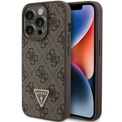 GUESS GUHCP15LP4TDPW IPHONE 15 PRO 6.1" BRĄZOWY/BROWN HARDCASE LEATHER 4G TRIANGLE STRASS