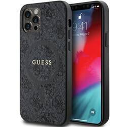 GUESS GUHMP12MG4GFRK IPHONE 12/12 PRO 6.1" CZARNY/BLACK HARDCASE 4G COLLECTION LEATHER METAL LOGO MAGSAFE