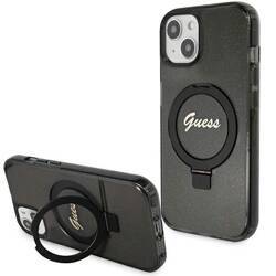 GUESS GUHMP13MHRSGSK IPHONE 13 / 14 / 15 6.1" CZARNY/BLACK HARDCASE RING STAND SCRIPT GLITTER MAGSAFE