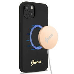 GUESS GUHMP13MLSLMGBK IPHONE 13 / 14 / 6.1" BLACK/CZARNY HARDCASE SILICONE SCRIPT GOLD LOGO MAGSAFE