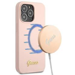 GUESS GUHMP13XLSLMGLP IPHONE 13 PRO MAX 6,7" JASNORÓŻOWY/LIGHT PINK HARDCASE SILICONE SCRIPT GOLD LOGO MAGSAFE