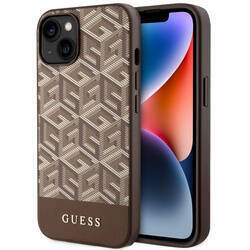 GUESS GUHMP14MHGCFSEW IPHONE 14 PLUS / 15 PLUS 6.7" BRĄZOWY/BROWN HARD CASE GCUBE STRIPES MAGSAFE