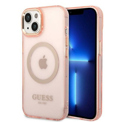 GUESS GUHMP14SHTCMP IPHONE 14 / 15 / 13 6,1" RÓŻOWY/PINK HARD CASE GOLD OUTLINE TRANSLUCENT MAGSAFE