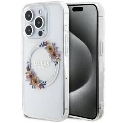 GUESS GUHMP15XHFWFCT IPHONE 15 PRO MAX 6.7" TRANSPARENT HARDCASE IML FLOWERS WREATCH MAGSAFE