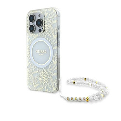 Guess GUHMP16LHCPOFPH iPhone 16 Pro 6.3" biały/white hardcase IML Flowers Allover Electro With Pearl Strap MagSafe