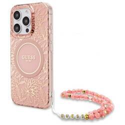 Guess GUHMP16LHCPOFPP iPhone 16 Pro 6.3"  różowy/pink hardcase IML Flowers Allover Electro With Pearl Strap MagSafe