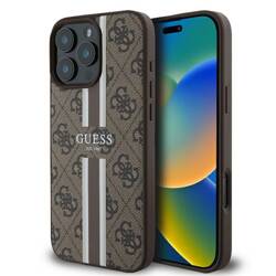 Guess GUHMP16LP4RPSW iPhone 16 Pro 6.3" brązowy/brown hardcase 4G Printed Stripes MagSafe