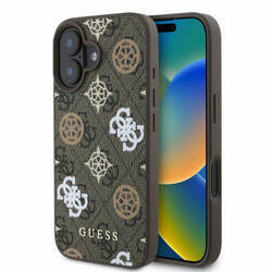 Guess GUHMP16SP4PWPW iPhone 16 brązowy/brown MagSafe PU Peony On 4G Background