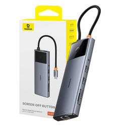 Hub 10w1 Baseus Metal Gleam II Series, USB-C do 1xHDMI, USB-A (10Gbps), USB-C, 2xUSB-A, Ethernet RJ45, karta SD/TF, mini-jack 3,5mm, USB-C(PD)