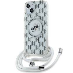 Karl Lagerfeld KLHMP15SHCKCKLCT iPhone 15 / 14 / 13 6.1" transparent hardcase IML Crossbody Monogram Karl & Choupette Head MagSafe