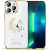 Kingxbar Moon Series luksusowe etui z Kryształami Swarovskiego na iPhone 13 Pro złoty (Flower)