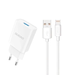 Ładowarka sieciowa Dudao A4EU USB-A 2.1A - biała + kabel USB-A - Lightning