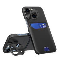 Leather Stand Case etui Samsung Galaxy S23 Ultra pokrowiec portfel na kartę z podstawką czarne