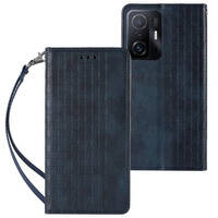Magnet Strap Case etui do Samsung Galaxy A12 5G pokrowiec portfel + mini smycz zawieszka niebieski