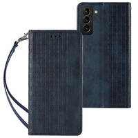 Magnet Strap Case etui do Samsung Galaxy S22 pokrowiec portfel + mini smycz zawieszka niebieski