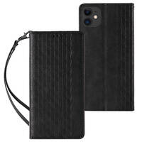 Magnet Strap Case etui do iPhone 12 pokrowiec portfel + mini smycz zawieszka czarny