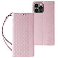 Magnet Strap Case etui do iPhone 13 Pro Max pokrowiec portfel + mini smycz zawieszka różowy