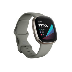 Smartwatch Fitbit Sense w kolorze srebrnym z paskiem Sage USZKODZONE OPAKOWANIE