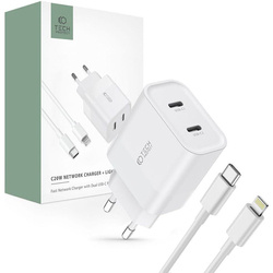 TECH-PROTECT C20W 2-PORT NETWORK CHARGER PD20W + LIGHTNING CABLE WHITE