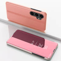 Twarde etui z klapką do Samsung Galaxy S23 FE Clear View Case - różowe