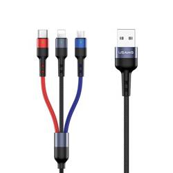 USAMS Kabel pleciony U26 3w1 0.35m 2A Fast Charge (lightning/microUSB/USB-C) SJ410USB01 (US-SJ410)