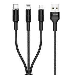 USAMS Kabel pleciony U5 3w1 1,5m 2A czarny/black (lightning/microUSB/USB-C) SJ2193IN101 (US-SJ219)