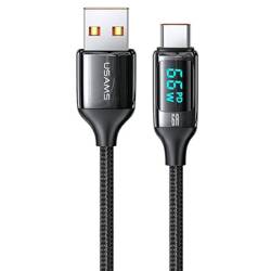 USAMS Kabel pleciony U78 USB-C 1.2m LED 6A Fast Charging czarny/black SJ544USB01 (US-SJ544)
