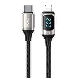 USAMS Kabel pleciony U78 USB-C na Lightning LED 1.2m 20W PD Fast Charge biały/white SJ545USB02 (US-SJ545)
