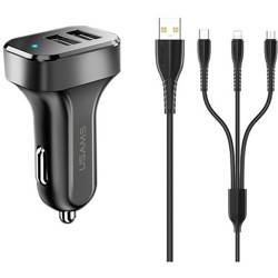 USAMS Ład. sam. 2xUSB C13 2,1A 3w1 (microUSB/USB-C/lightning) czarny/black NTU35YTSC13TZ