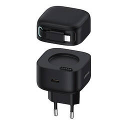 USAMS Ład. siec. 1xUSB-C ze zwijanym kablem Lighning Retractable PD+QC 35W Gan Fast Charging czarny/black XMF Series CC209TC01 (US-CC209)