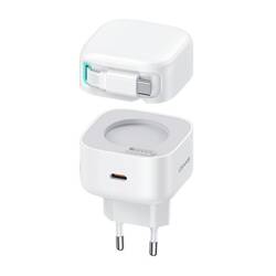 USAMS Ład. siec. 1xUSB-C ze zwijanym kablem USB-C Retractable PD+QC 35W Gan Fast Charging biały/white XMF Series CC202TC02 (US-CC202)