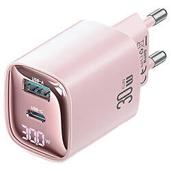 USAMS Ład. siec. CC229 30W GaN USB-C/USB-A Fast Charging XC Series różowy/pink CC229TC03