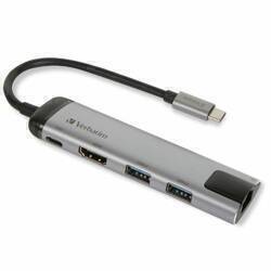 Verbatim Adapter Hub USB-C - USB-C/       2xUSB-A 3.0/HDMI/Eternet aluminiowy/aluminum 49141