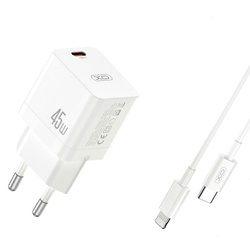 XO ładowarka sieciowa CE09 PD 45W 1x USB-C biała + kabel USB-C - Lightning