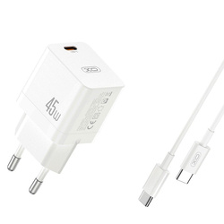 XO ładowarka sieciowa CE09 PD 45W 1x USB-C biała + kabel USB-C - USB-C