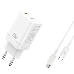 XO ładowarka sieciowa CE10 PD 65W 1x USB-C biała + kabel USB-C - USB-C