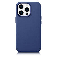 iCarer Case Leather pokrowiec etui z naturalnej skóry do iPhone 14 Pro Max niebieski (WMI14220708-BU) (kompatybilne z MagSafe)