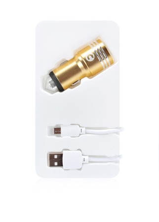 (4521) ŁADOWARKA SAMOCHODOWA MOCOLO 2xUSB FAST CHARGER ZŁOTA + KABEL MICRO USB 1M BIAŁY