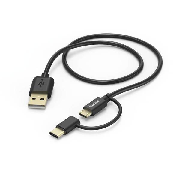  HAMA KABEL MIKRO USB 2W1 Z ADAPTEREM USB TYPE-C 1 M CZARNY