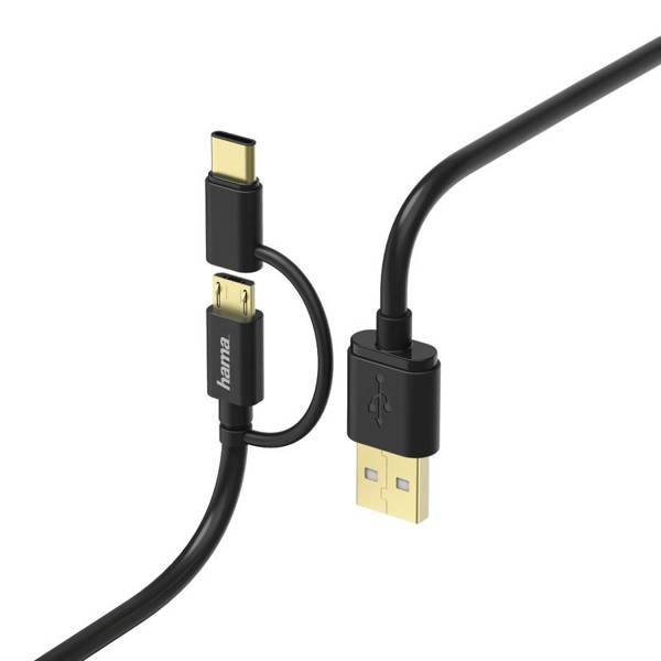  HAMA KABEL MIKRO USB 2W1 Z ADAPTEREM USB TYPE-C 1 M CZARNY