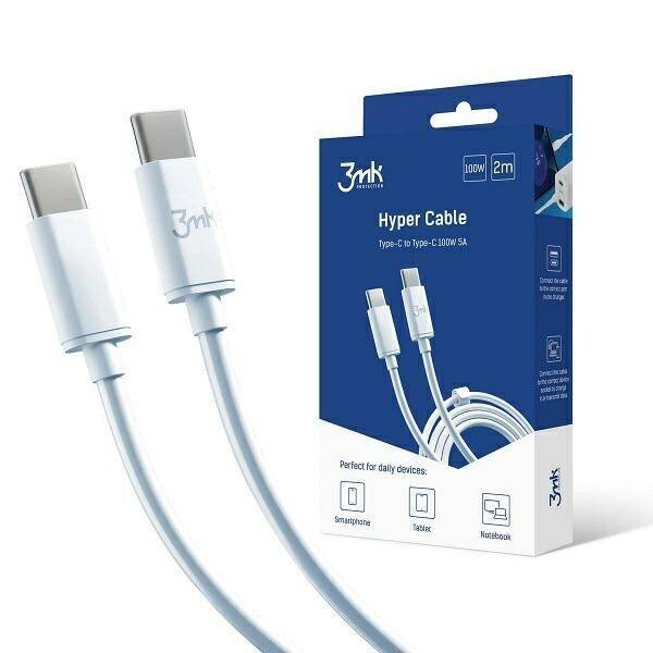 3MK Hyper Cable USB-C/USB-C 2m 100W Kabel Biały/White